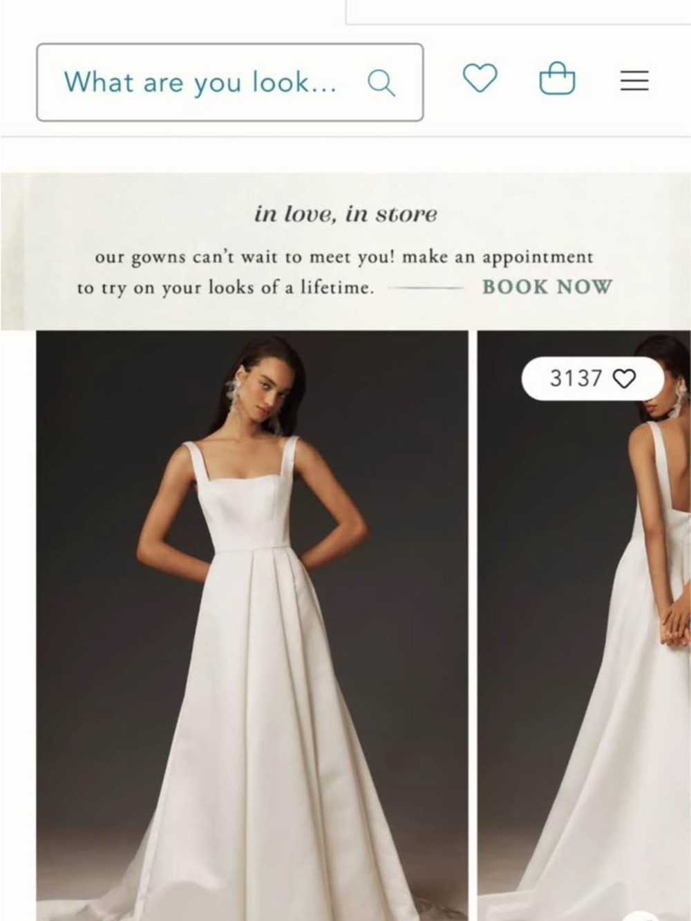 Anthropologie Ivory Square-Neck Satin A-Line Wedding Dress